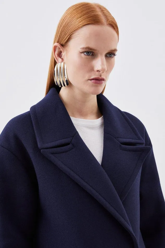 Coats and Jackets Women Karen Millen Italian Manteco Wool Blend Tailored Double Breasted Midi Coat Navy