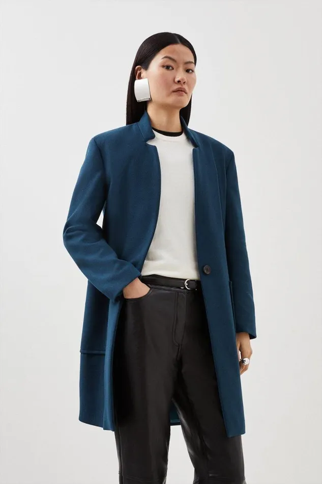 Coats and Jackets Women Karen Millen Italian Manteco Wool Notch Pop On Coat Teal Coats and Jackets Women Karen Millen Italian Manteco Wool Notch Pop On Coat Teal
