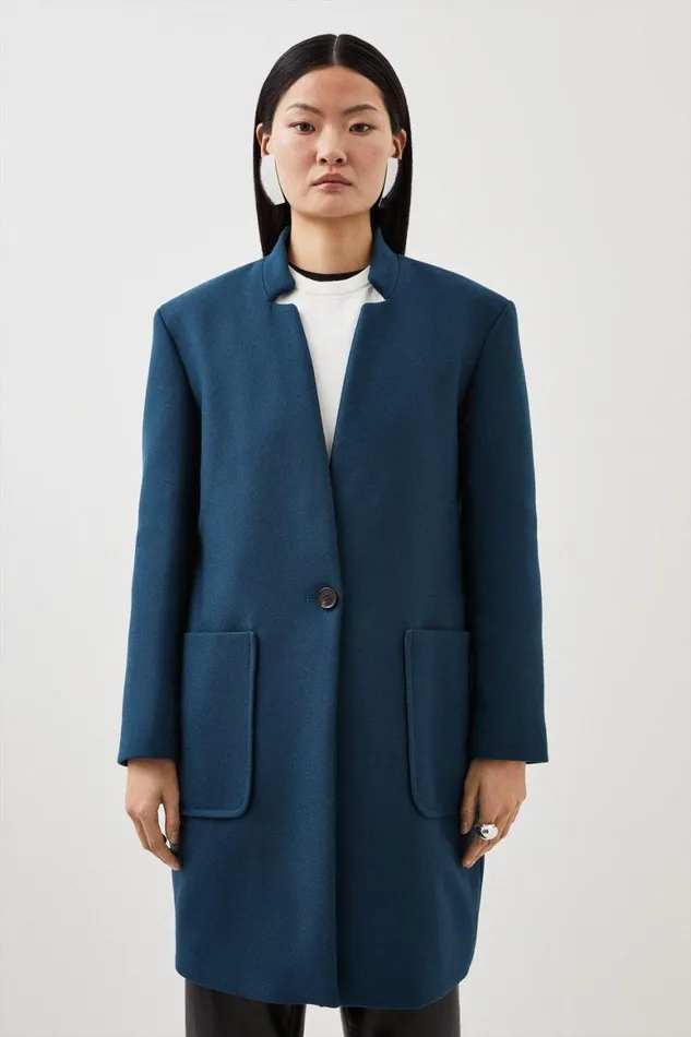 Coats and Jackets Women Karen Millen Italian Manteco Wool Notch Pop On Coat Teal