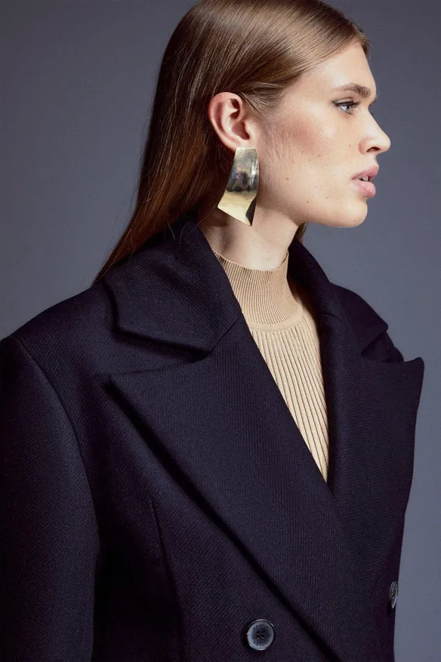 Coats and Jackets Women Karen Millen Italian Manteco Wool Strong Shoulder Anti Fit Coat Black