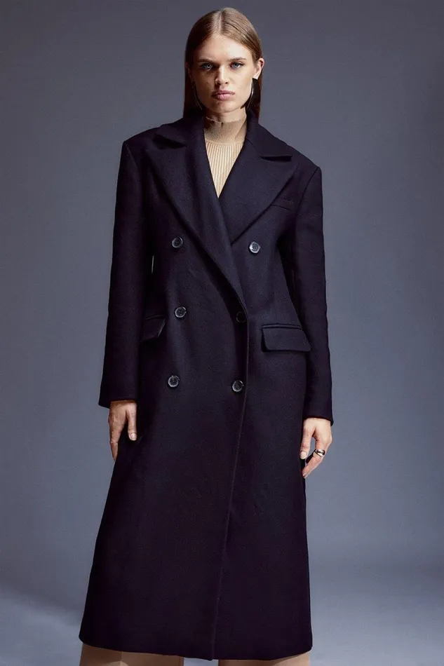 Coats and Jackets Women Karen Millen Italian Manteco Wool Strong Shoulder Anti Fit Coat Black