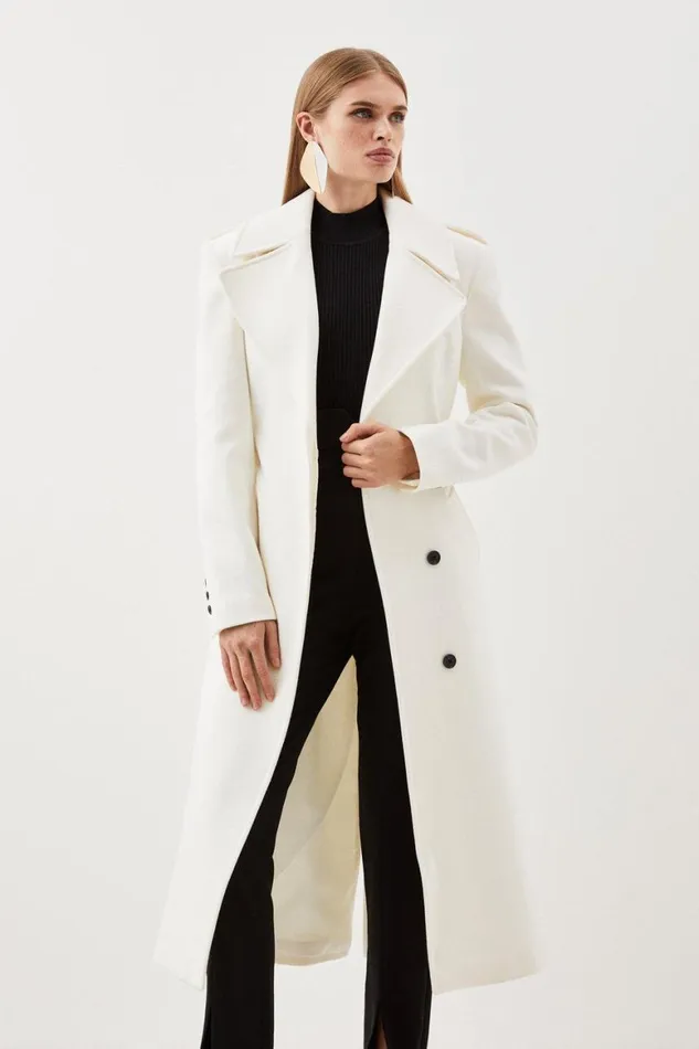 Coats and Jackets Women Karen Millen Italian Manteco Wool Strong Shoulder Coat Ivory Coats and Jackets Women Karen Millen Italian Manteco Wool Strong Shoulder Coat Ivory