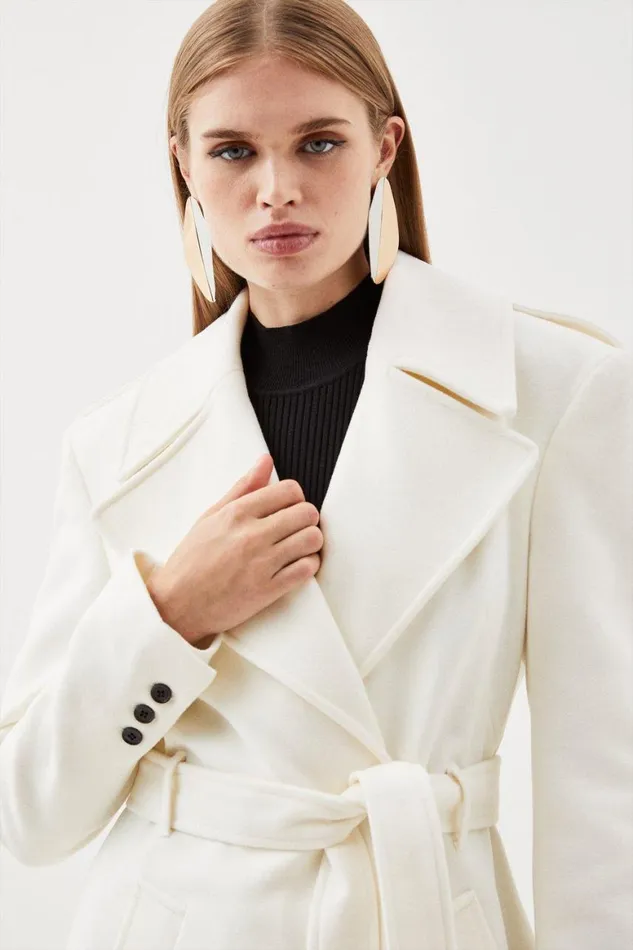 Coats and Jackets Women Karen Millen Italian Manteco Wool Strong Shoulder Coat Ivory