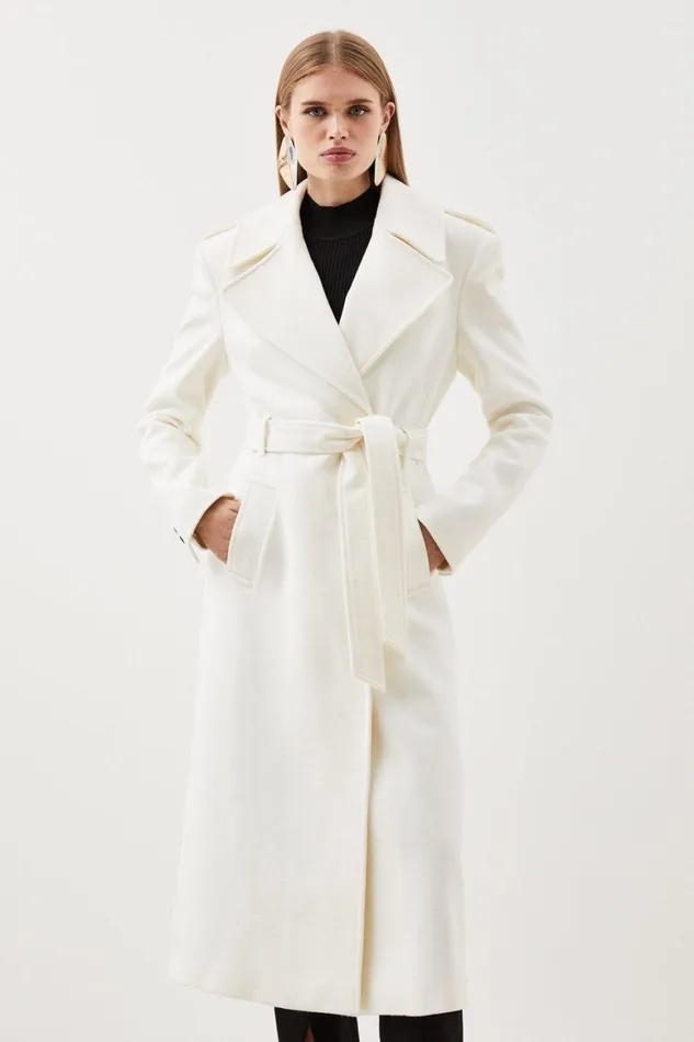Coats and Jackets Women Karen Millen Italian Manteco Wool Strong Shoulder Coat Ivory