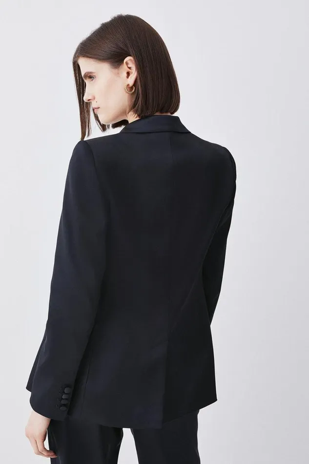 Coats and Jackets Women Karen Millen Italian Structured Satin Tailored Single Breasted Jacket Black