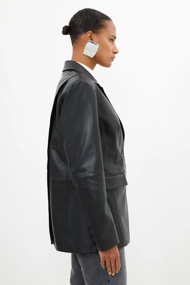 Coats and Jackets Women Karen Millen Leather Wrap Back Detail Single Breasted Blazer Black