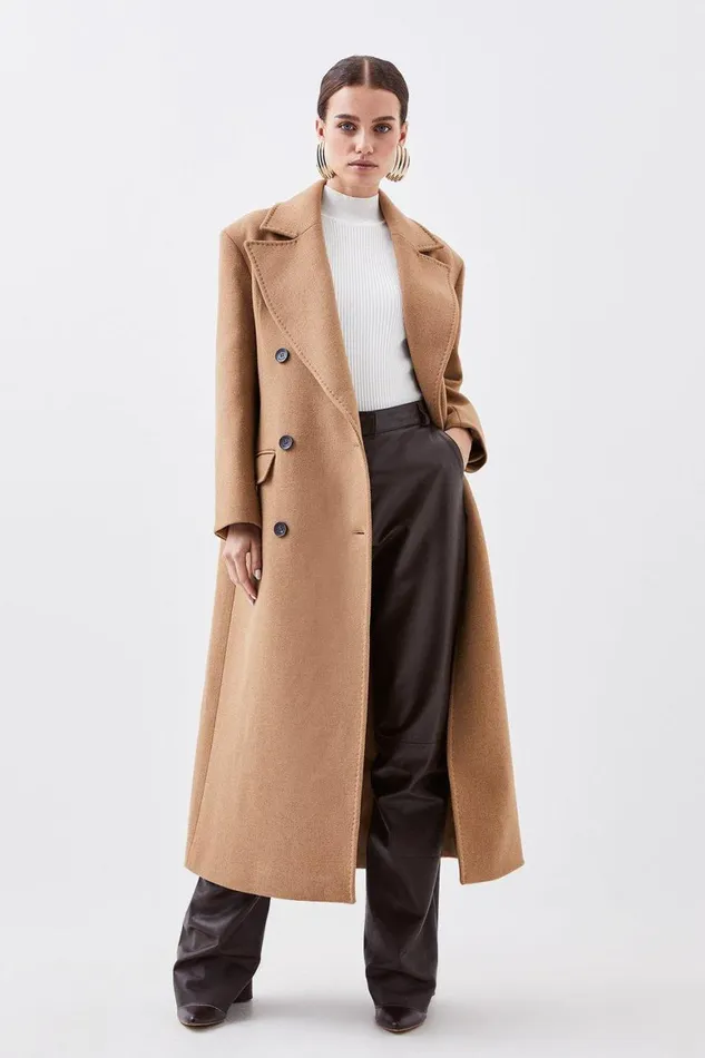 Coats and Jackets Women Karen Millen Petite Italian Manteco Wool Blend Double Breasted Coat Camel