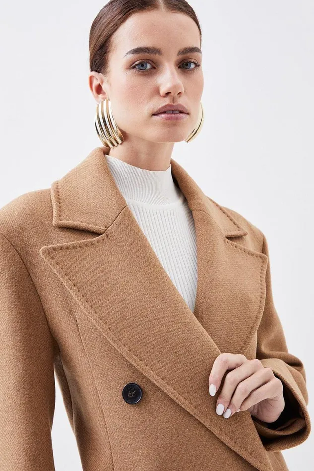 Coats and Jackets Women Karen Millen Petite Italian Manteco Wool Blend Double Breasted Coat Camel