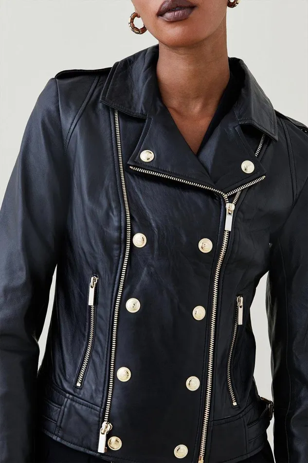Coats and Jackets Women Karen Millen Petite Military Leather Biker Black