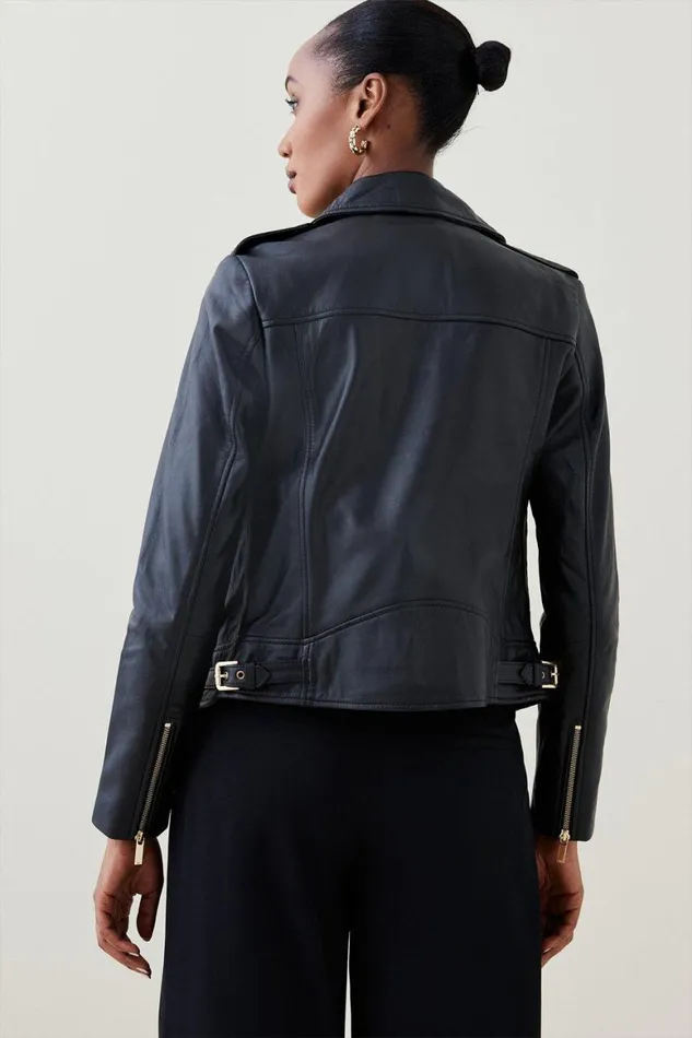 Coats and Jackets Women Karen Millen Petite Military Leather Biker Black
