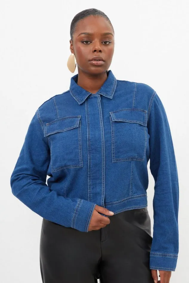 Coats and Jackets Women Karen Millen Plus Size Denim Woven Boxy Jacket Denim