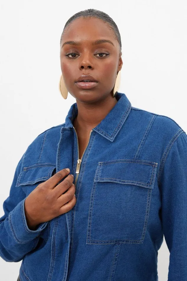 Coats and Jackets Women Karen Millen Plus Size Denim Woven Boxy Jacket Denim