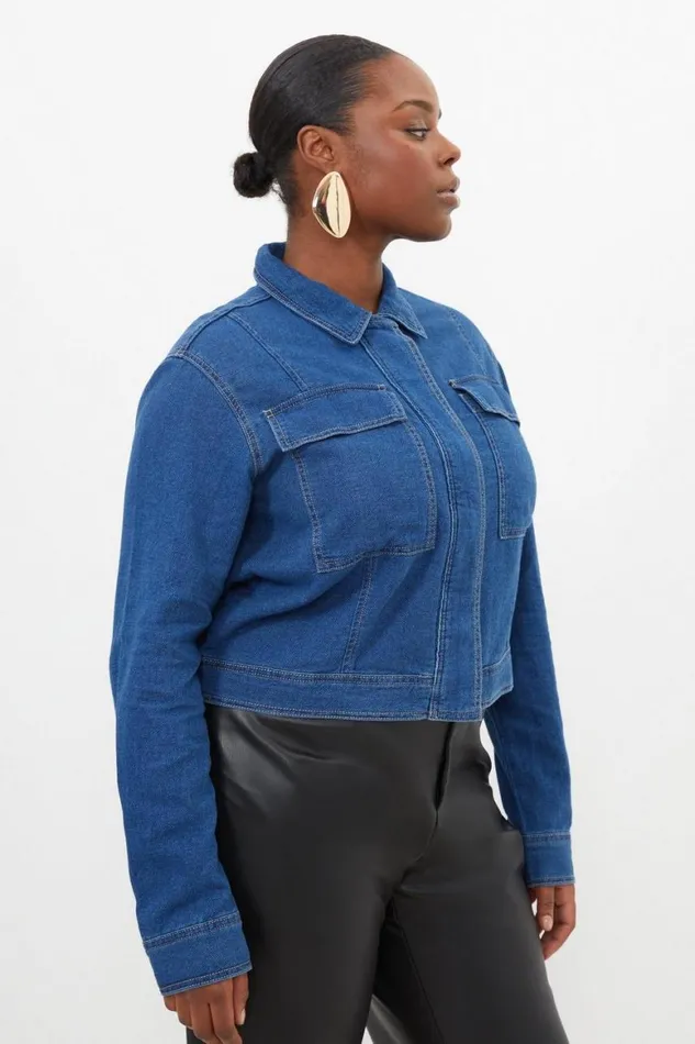 Coats and Jackets Women Karen Millen Plus Size Denim Woven Boxy Jacket Denim