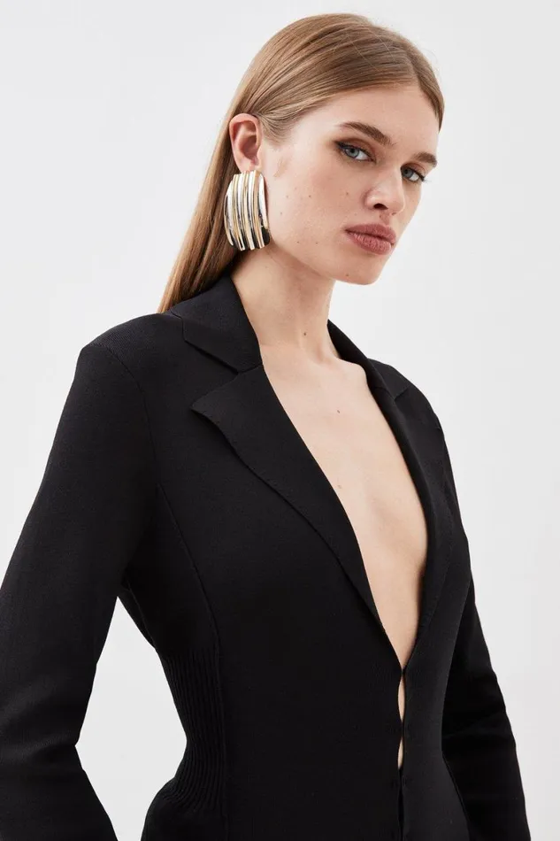 Coats and Jackets Women Karen Millen Premium Viscose Blend Body Contouring Knit Blazer Black