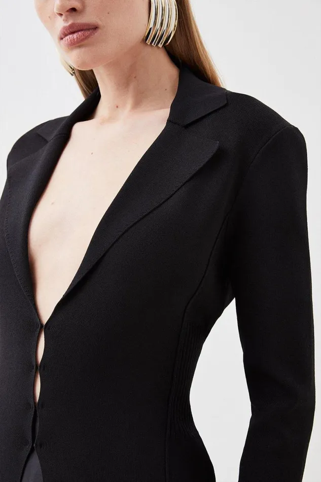 Coats and Jackets Women Karen Millen Premium Viscose Blend Body Contouring Knit Blazer Black