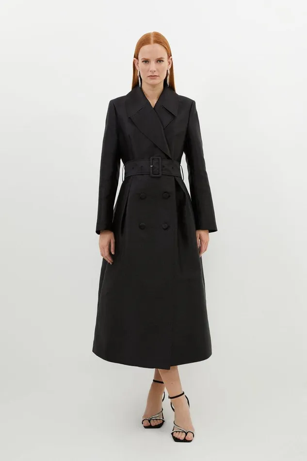 Coats and Jackets Women Karen Millen Satin Twill Tailored Full Skirted Belted Midaxi Dress Black Coats and Jackets Women Karen Millen Satin Twill Tailored Full Skirted Belted Midaxi Dress Black