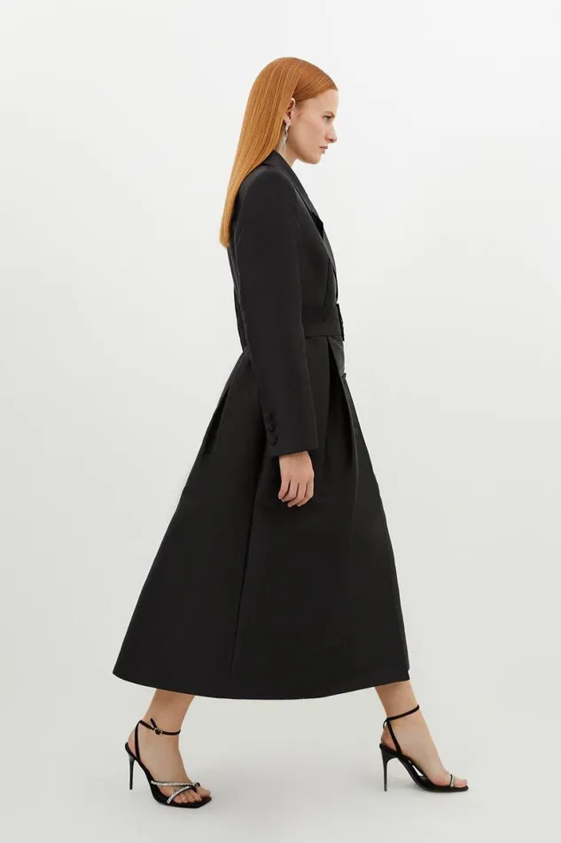 Coats and Jackets Women Karen Millen Satin Twill Tailored Full Skirted Belted Midaxi Dress Black