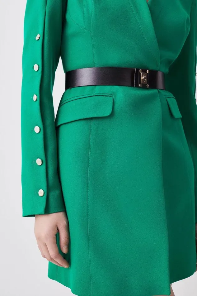 Coats and Jackets Women Karen Millen Structured Crepe Belted Blazer Mini Dress Green