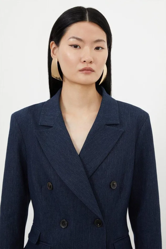 Coats and Jackets Women Karen Millen Tailored Denim Double Breasted Blazer Indigo Coats and Jackets Women Karen Millen Tailored Denim Double Breasted Blazer Indigo