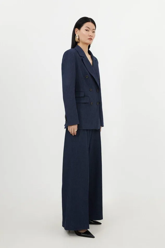 Coats and Jackets Women Karen Millen Tailored Denim Double Breasted Blazer Indigo