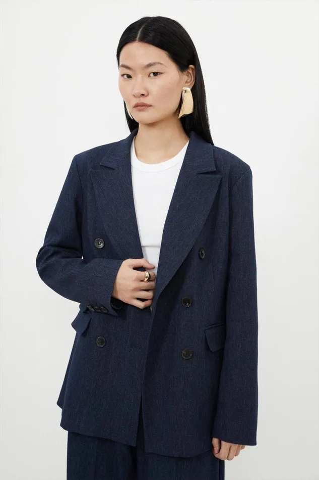 Coats and Jackets Women Karen Millen Tailored Denim Double Breasted Blazer Indigo
