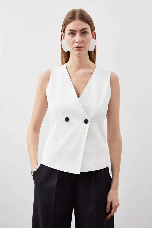 Coats and Jackets Women Karen Millen Tailored Polished Viscose Double Breasted Waistcoat Ivory Coats and Jackets Women Karen Millen Tailored Polished Viscose Double Breasted Waistcoat Ivory