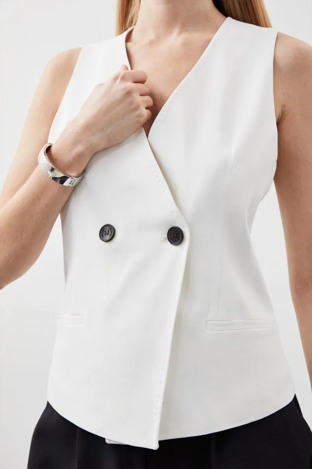Coats and Jackets Women Karen Millen Tailored Polished Viscose Double Breasted Waistcoat Ivory