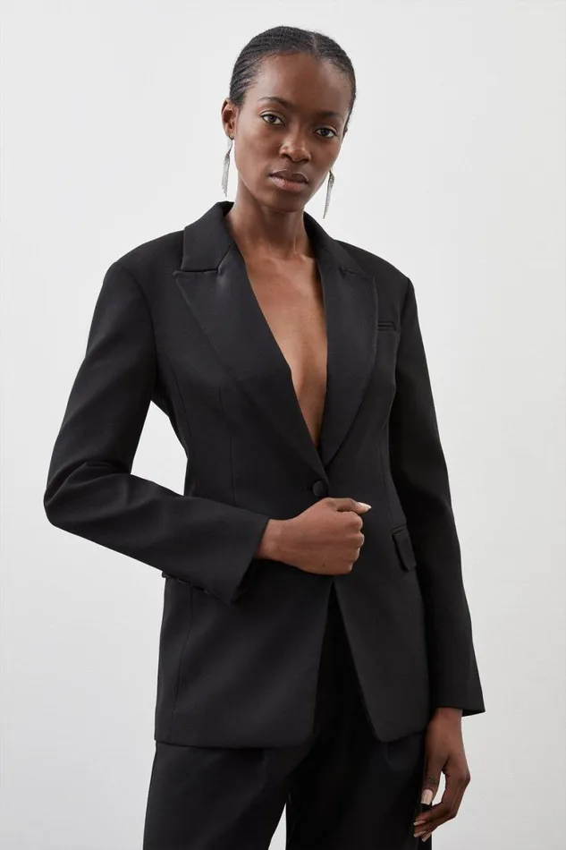 Coats and Jackets Women Karen Millen Tailored Premium Twill Single Breasted Contrast Detail Blazer Black Coats and Jackets Women Karen Millen Tailored Premium Twill Single Breasted Contrast Detail Blazer Black
