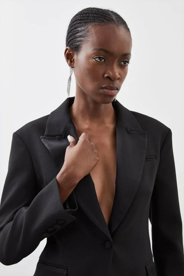 Coats and Jackets Women Karen Millen Tailored Premium Twill Single Breasted Contrast Detail Blazer Black
