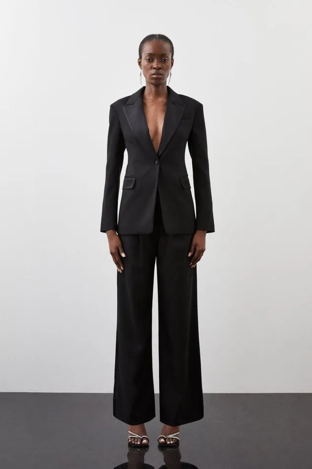 Coats and Jackets Women Karen Millen Tailored Premium Twill Single Breasted Contrast Detail Blazer Black