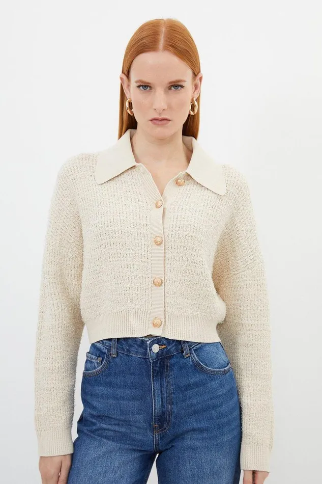 Coats and Jackets Women Karen Millen Textured Knit Cotton Blend Collar Jacket Coconut Coats and Jackets Women Karen Millen Textured Knit Cotton Blend Collar Jacket Coconut