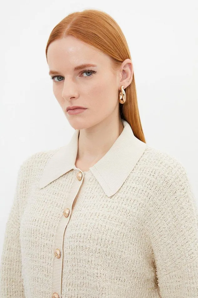 Coats and Jackets Women Karen Millen Textured Knit Cotton Blend Collar Jacket Coconut