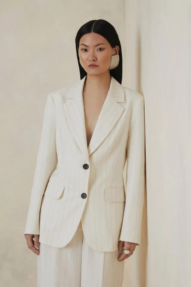 Coats and Jackets Women Karen Millen The Founder Striped Single Breasted Blazer Stripe Coats and Jackets Women Karen Millen The Founder Striped Single Breasted Blazer Stripe