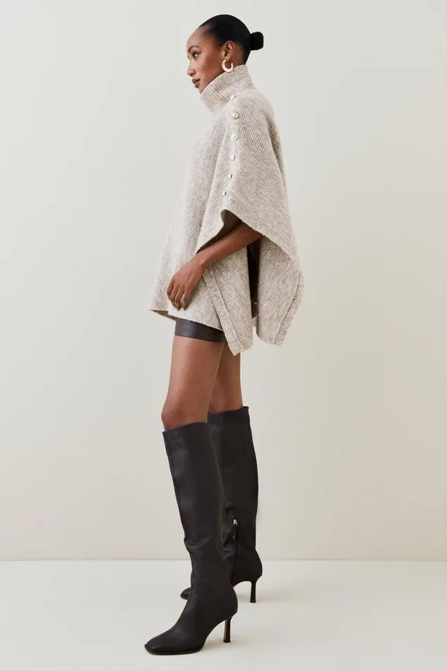 Coats and Jackets Women Karen Millen Wool Blend Cosy Yarn Knit Cape Oatmeal