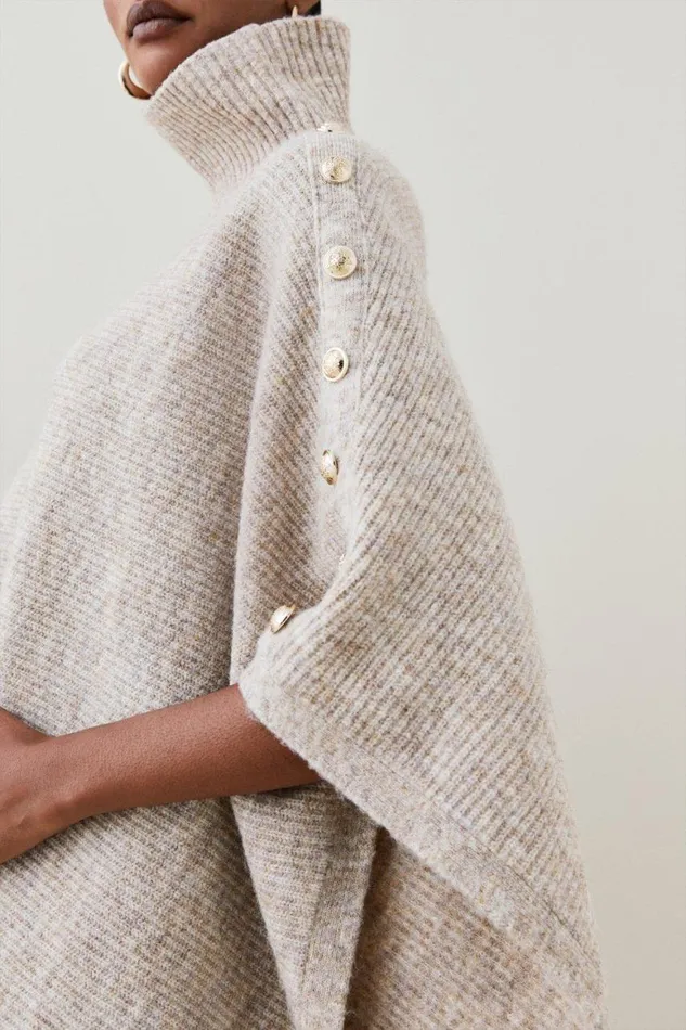 Coats and Jackets Women Karen Millen Wool Blend Cosy Yarn Knit Cape Oatmeal