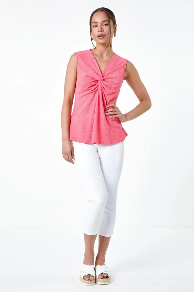 Coral Petite Twist Textured Stretch Top Women Roman Tops