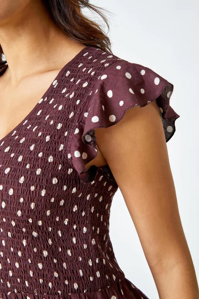 Cotton Blend Polka Dot Midi Dress Women Roman Dresses