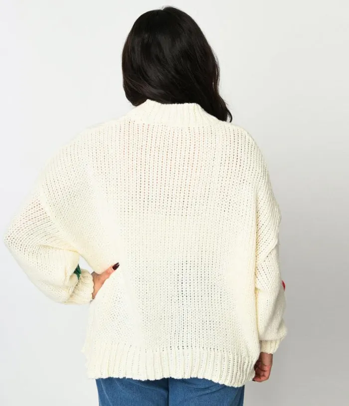 Cream and 3D Multicolor Floral Knit Pullover ClothingPlus Unique Vintage Sweaters and Cardigans