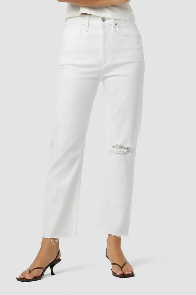 Cropped Women Hudson Jeans Jade HighRise Straight Crop Jean Torn White