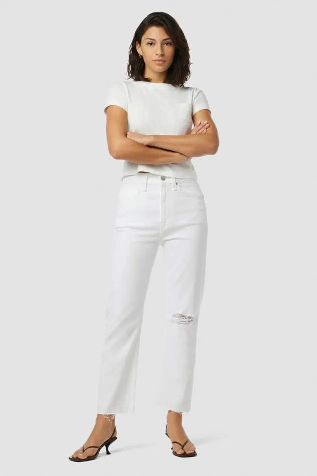 Cropped Women Hudson Jeans Jade HighRise Straight Crop Jean Torn White Cropped Women Hudson Jeans Jade HighRise Straight Crop Jean Torn White