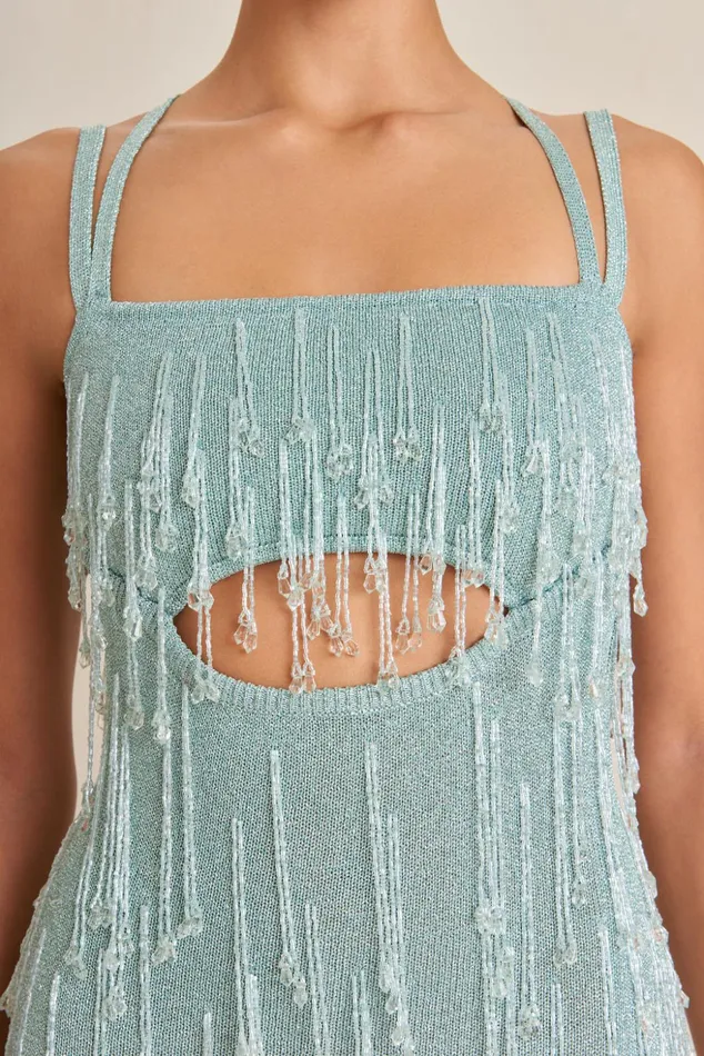 Cult Gaia Catia Knit Gown Hydrangea Shimmer Women Dresses