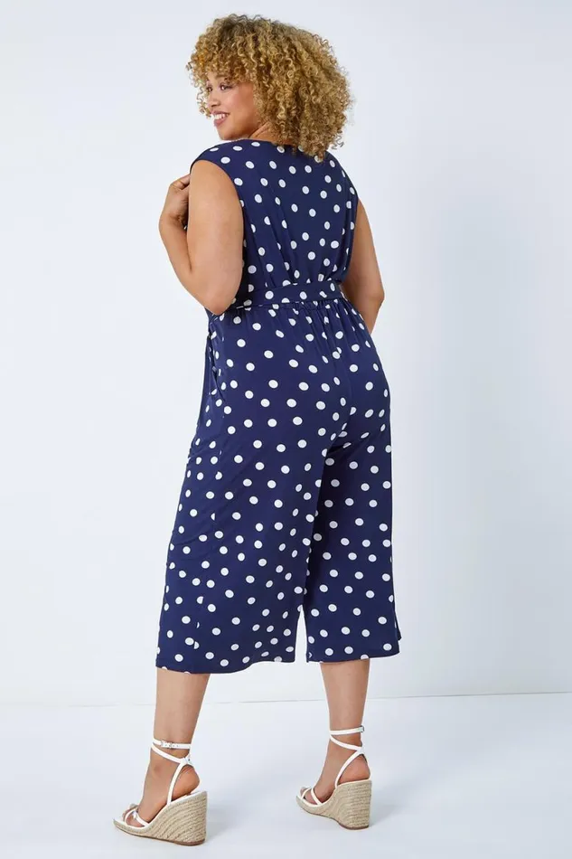 Curve Spot Print Wrap Jumpsuit Women Roman Dresses