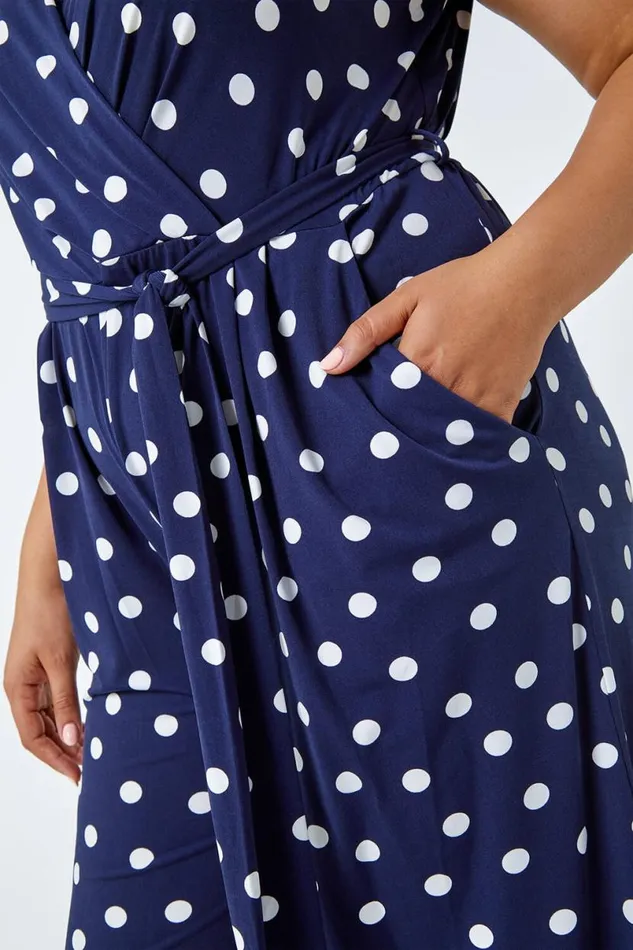Curve Spot Print Wrap Jumpsuit Women Roman Dresses