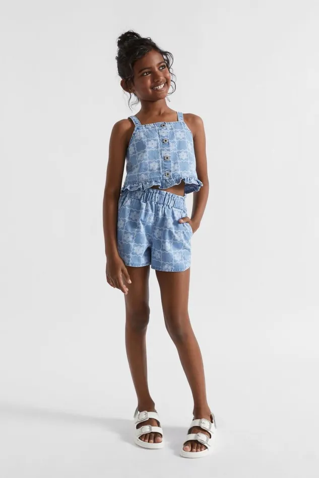 Denim and Jeans Girl Seed Heritage Daisy Check Short Clean Blue Wash