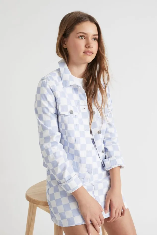 Denim and Jeans Teen Girl Seed Heritage Check Denim Jacket Sky Blue