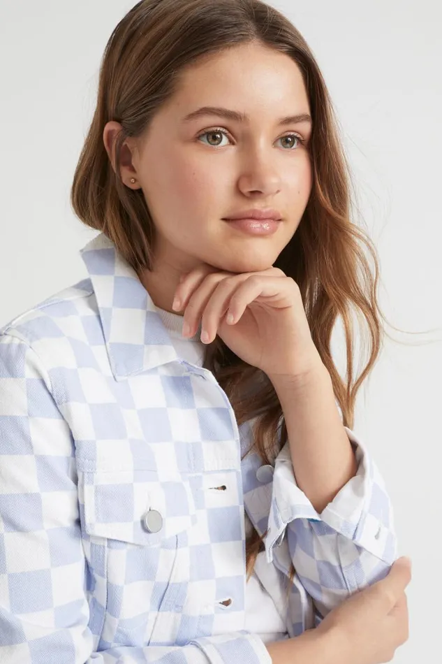 Denim and Jeans Teen Girl Seed Heritage Check Denim Jacket Sky Blue