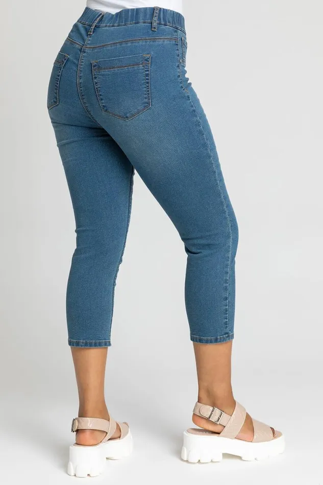 Denim Petite Elastic Waist Denim Cropped Jegging Women Roman Trousers
