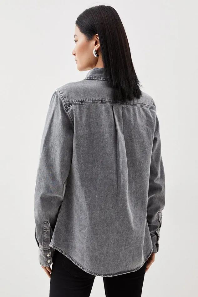 Denim Women Karen Millen Denim Pocket Detail Relaxed Shirt Grey