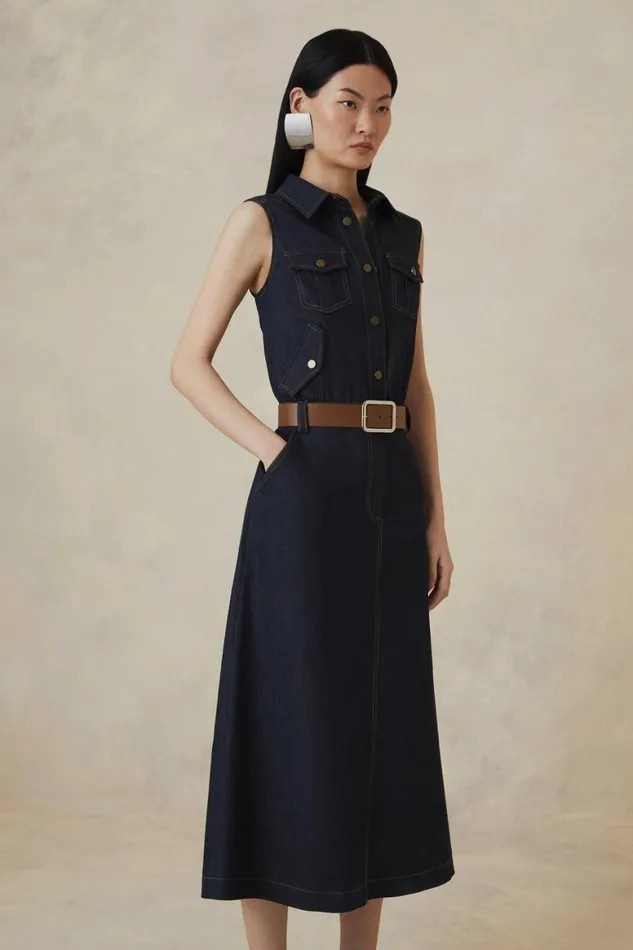 Denim Women Karen Millen The Founder Tailored Denim Dress Indigo