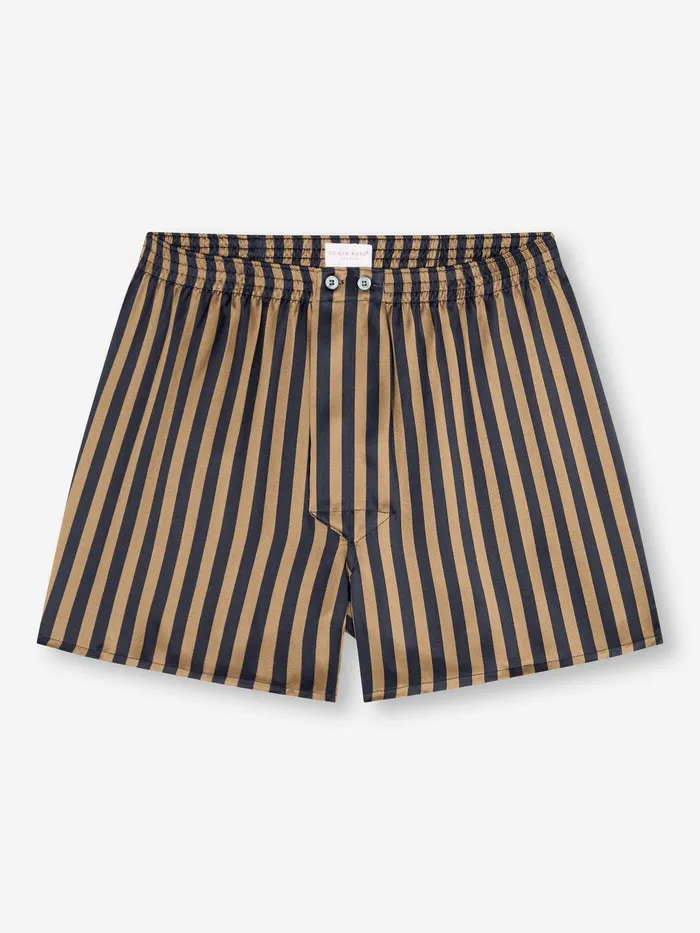 Derek Rose Classic Fit Boxers Brindisi 107 Silk Satin Navy Men Classic Fit Boxer Shorts